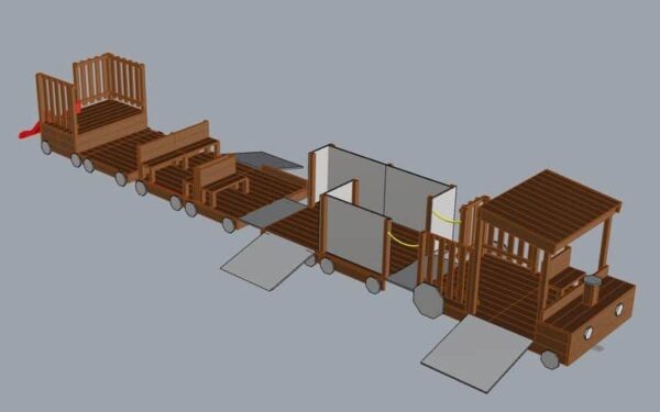 Detalle frontal de Tren ecológico de plástico reciclado