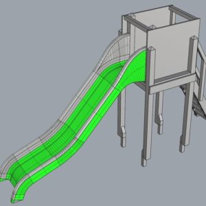 Detalleen 3D de torre ecológica de plástico reciclado con columpio