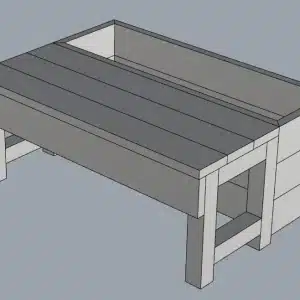 Detalle de diseño en 3d de jardinera banco elecológica de plástico reciclado